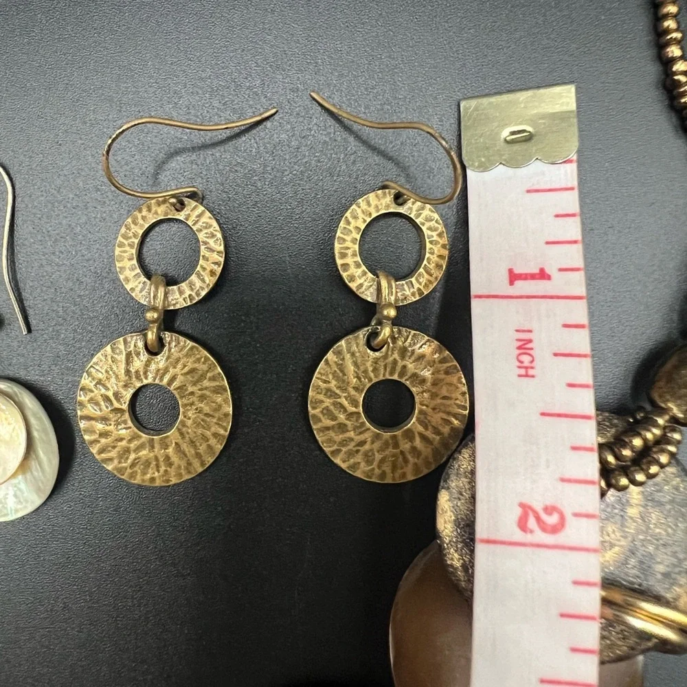 Boho Brown and Gold Colored Necklace and Earring Set Mother of Pearl Wood